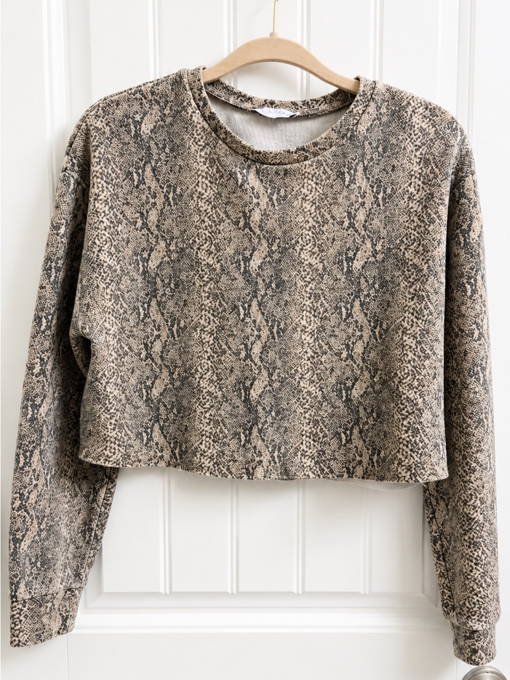Zara Cropped Snake-Print Sweatshirt - Taupe & Black